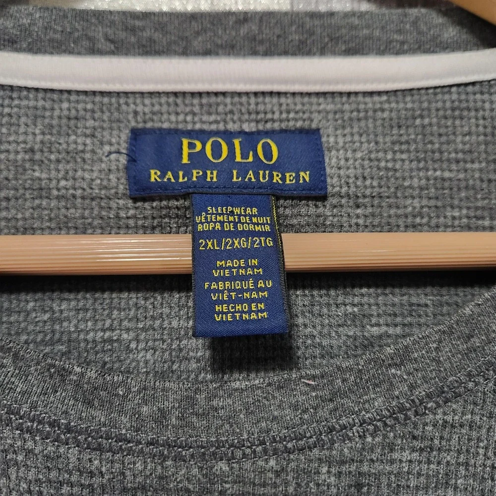 Polo Ralph Lauren Men 2XL Gray Waffle Knit Thermal Sleepwear Shirt Pony Pullover